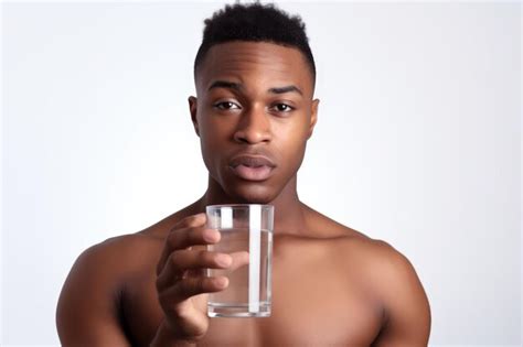 Premium Ai Image Thirsty Young African Man Holding Glass Drinking Water