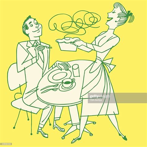 femme À laide de son mari apportant le dîner illustration getty images