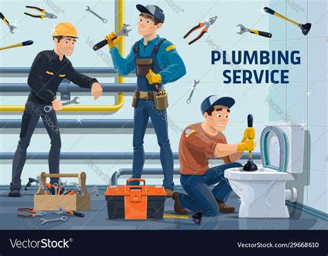 Plumber Workers With Work Tools Royalty Free Vector Image