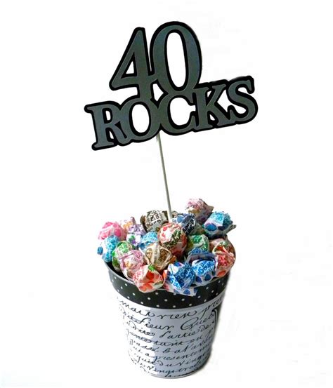 40th Birthday Topper 40 Rocks Sucker Bouquet Black And Etsy