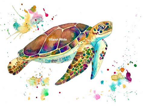 Turtle Print Etsy Happy Paintings Card Art Print