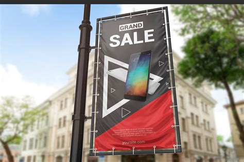 Vertical Outdoor Advertising Banner Mockup On Yellow Images Creative Store