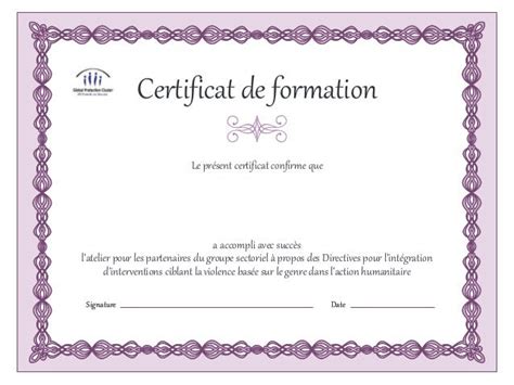 Exemplaire Certificat De Formation