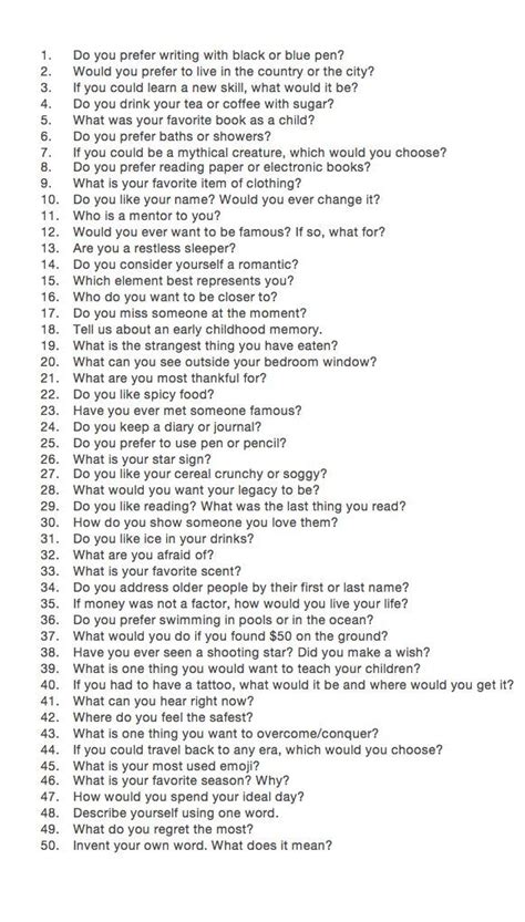 50 questions to answer in order to dig a little deeper not created by me questions to get to