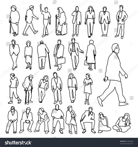 Lots People Line Style Drawing Stock Vector 43664806 - Shutterstock