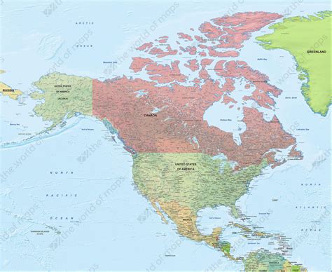 Digital Map North America Political With Relief 1291 The World Of