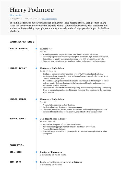 Curriculum vitae objective example a good curriculum vitae should ideally cover no more than two pages and never more than three. Pharmacist - Resume Samples and Templates | VisualCV