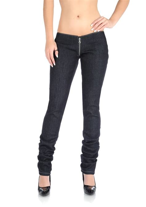 Sexy Low Rise Pants Jeans Trousers Women Lady Zip Crotch Slim Black