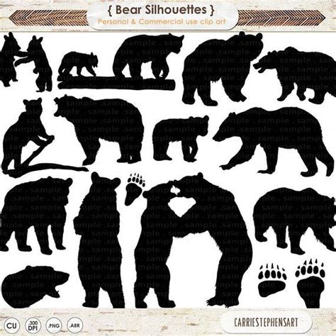 Bear Clip Art Bear Silhouette Images Digital Stamp Animal Etsy