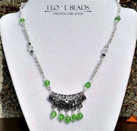 Green Swarovski Necklace Green Crystal Necklace By Ilovebeads247