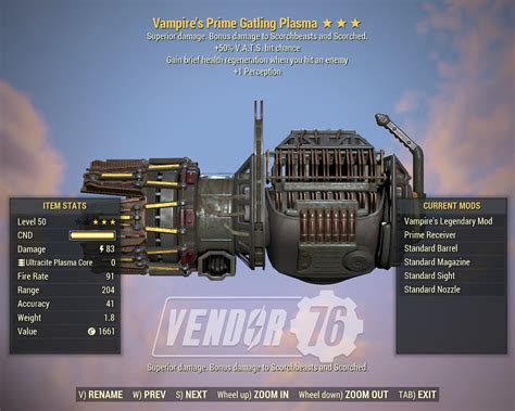 Fallout 76 PC V50 P Vampire S Prime Gatling Plasma Etsy