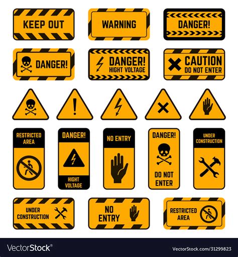 Caution Signs Danger Warning Yellow And Black Vector Image