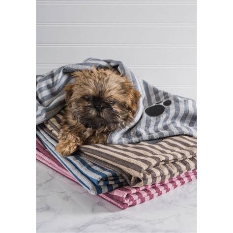 Dii Gray Stripe Embroidered Paw Pet Towel 44x275 In Durable