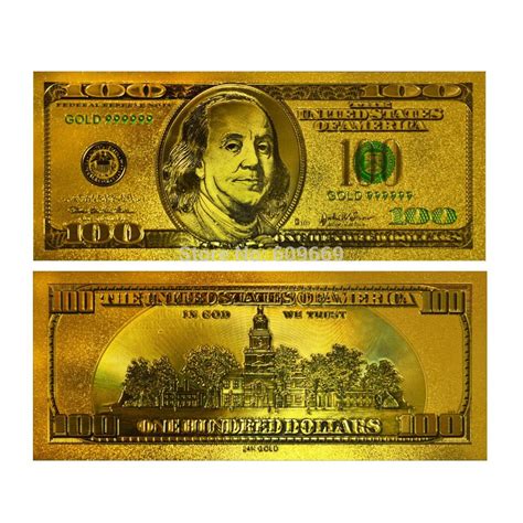 24k Gold Plated 100 Dollar Bill Replica Paper Money Currency Banknote Art Commemorative