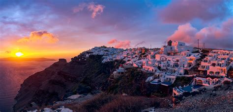 Wallpaper Sunset Color Europe Santorini Greece Imerovigli