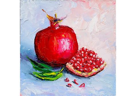 Pomegranate Painting Original Art Fruit Painting Impasto Small Etsy