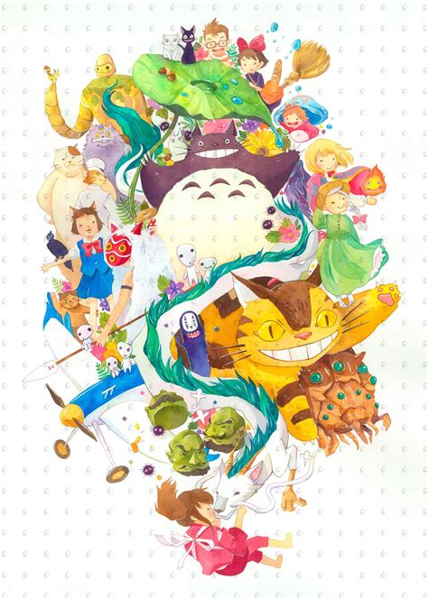 Studio Ghibli Watercolor Collage Art Print Totoro Kiki Etsy Studio