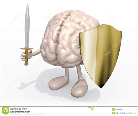 Brain Organ With Sword And Shield Stock Illustration - Illustration of ...
