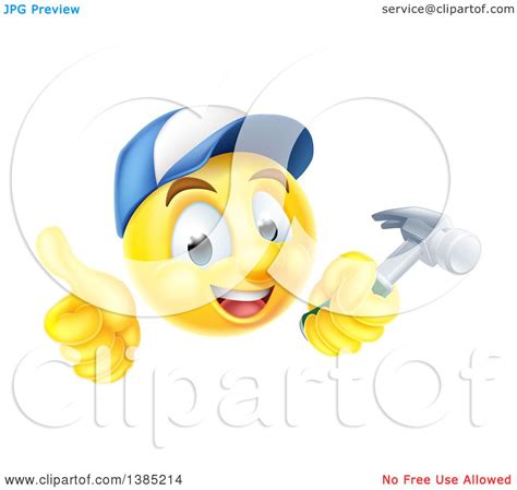 Clipart Of A 3d Carpenter Yellow Smiley Emoji Emoticon Face Giving A