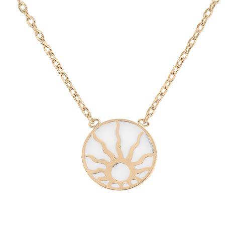 Collier en plaqué or chaîne avec pendentif soleil blanc 37 5 4cm