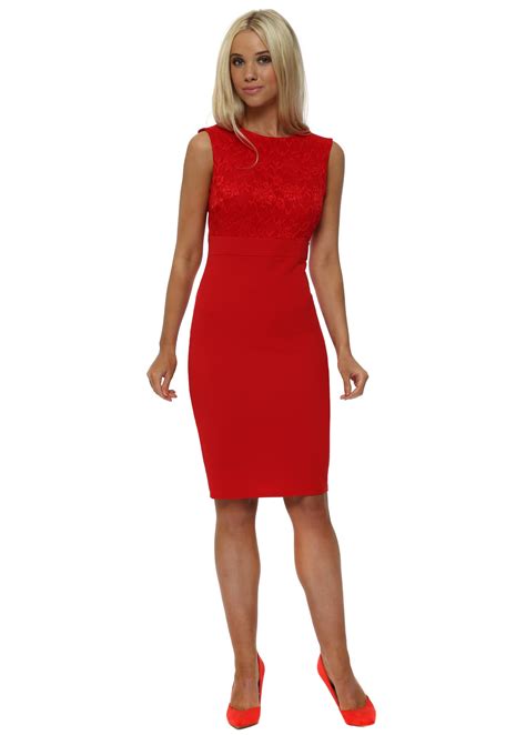 Goddess London Red Sleeveless Lace Bodycon Midi Dress Dresses From