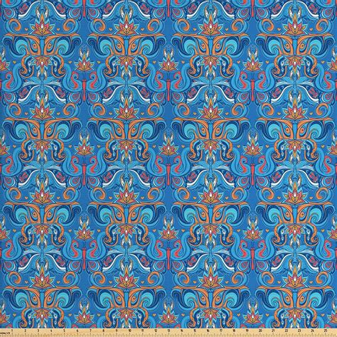 Ambesonne Blue Fabric By The Yard Abstract Floral Pattern