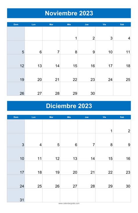 Calendario Noviembre Y Diciembre 2023 Para Imprimir