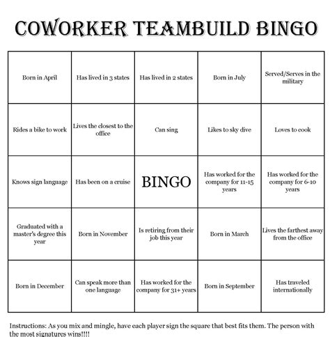 Coworker Teambuild Bingo Cards Mix And Mingle Style Bingo Etsy