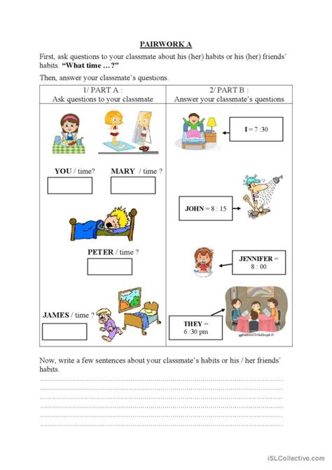 Pairwork What Time English Esl Worksheets Pdf And Doc