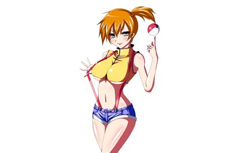 wallpaper girl sexy misty cleavage shorts green eyes boobs anime beautiful short hair