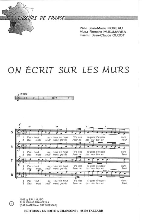 Partition Piano On Ecrit Sur Les Murs