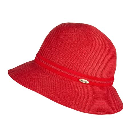 Julia Cloche Hat Natural Straw Red Colour Osfa Packable Bronteshop
