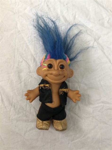 Russ Troll Doll Punk Rocker Vintage 1990s Blue Mohawk Rainbow Hair