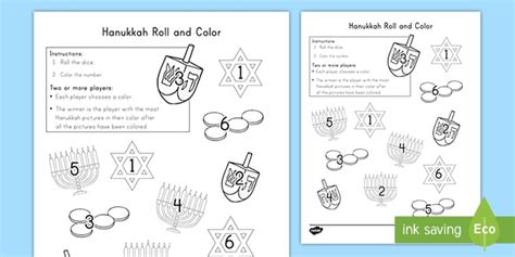 Hanukkah Roll And Color Activity Teacher Made