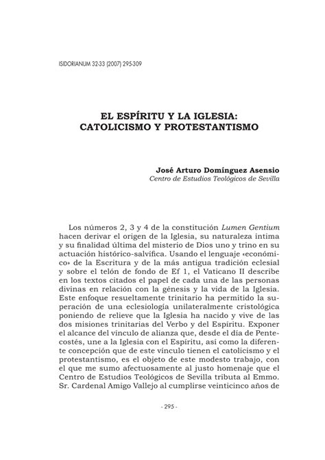 Pdf El Espíritu Y La Iglesia Catolicismo Y Protestantismo