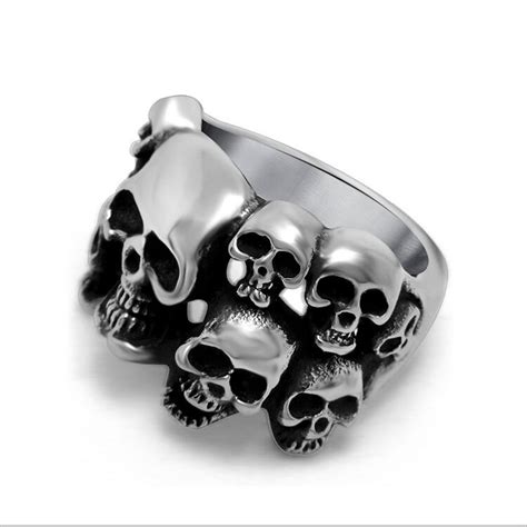 exaggerated punk titanium stainless steel rock big skull ring men jewelry multi skeleton vintage