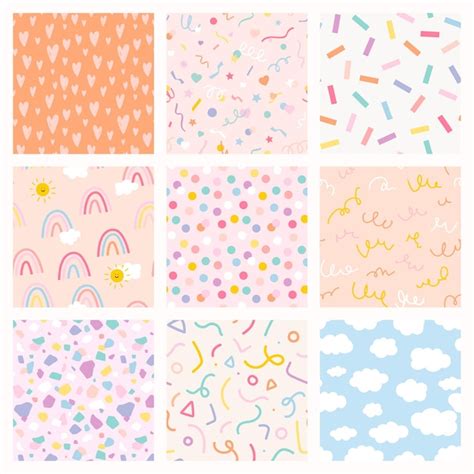 Free Vector Background Seamless Patterns With Cute Pastel Doodle