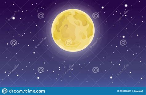 Cartoon Full Moon On Dark Starry Night Sky Starry And