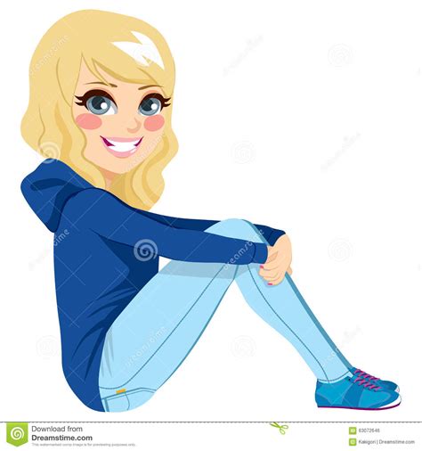 Sitting Teenager Blonde Girl Stock Vector Illustration