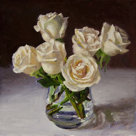 Wang Fine Art White Rose Flower Original Oil Painting Daily Painting