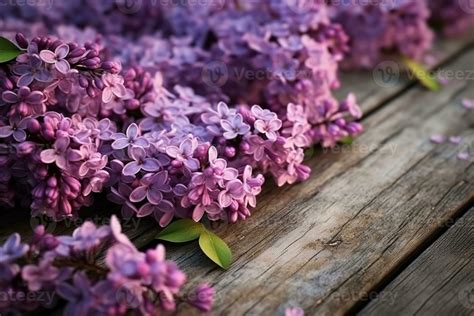 Purple Blossoms Of Lilac Adorning A Wooden Plank Natures Artistry Ai