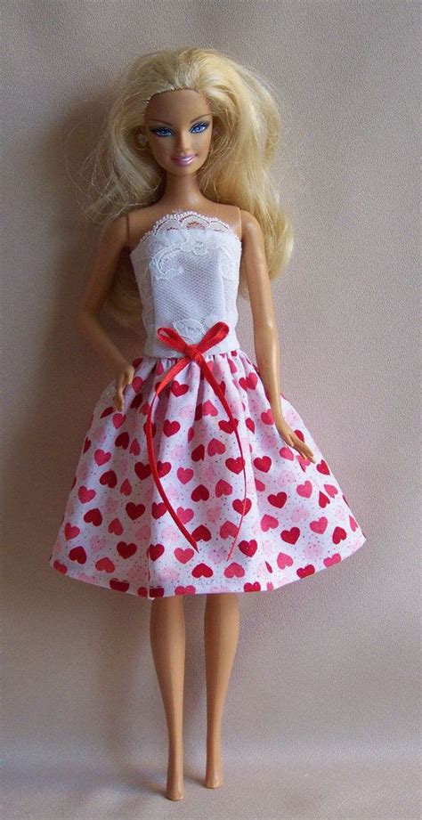 Handmade Barbie Doll Clothes White With Valentine Hearts Barbie Dress Sewing Barbie Clothes