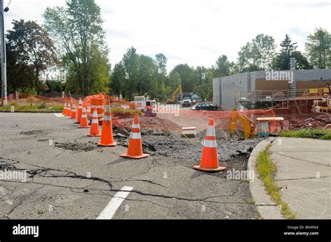 Unsafe Road Conditions Around A Construction Site Stock Photo Alamy