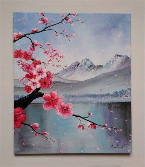 Beautiful Landscape Japanese Abstract Original Painting Blossom