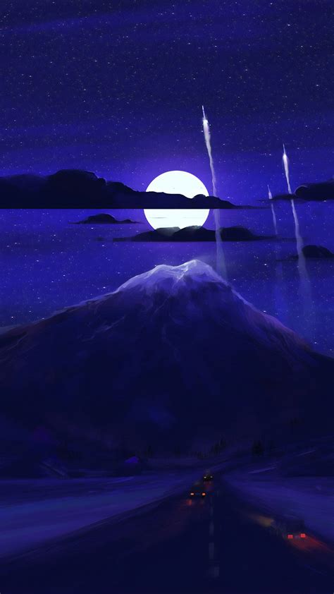 Download 1080x1920 Wallpaper Dark Moon Mountain Night Minimal Art