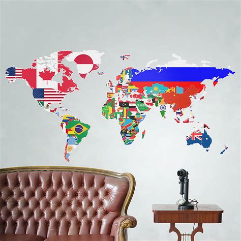 Large Flags Of The World Map Wall Sticker By The Binary Box
