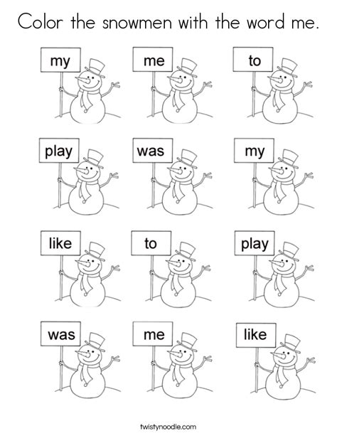Best coloring pages printable, please share page link. Color the snowmen with the word me Coloring Page - Twisty ...