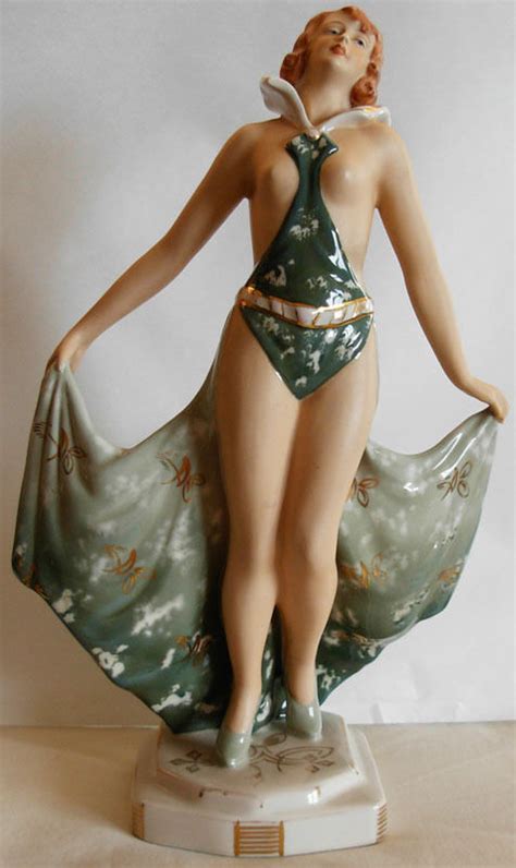 Art Deco Royal Dux Czechoslovakia Porcelain Figurine Of A Semi Naked