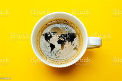 World Map In The Coffee Cup Foam Pattern Concept Stock Photo Download