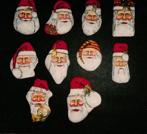 Handpainted Santa Claus Ornaments Painted On River Stones Rock